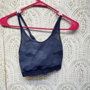 Aerie Sports Bra Womens XS Navy Blue Camo Mesh Chill Play Move Bralette Strappy